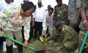 Cabinet Secretary, Florence Bore and Principal Secretary for Labour and Skills Development, Mr. Shadrack Mwadime joined the local community at Chepalungu Forest Bomet County for the national tree planting and growing day on 10th May
